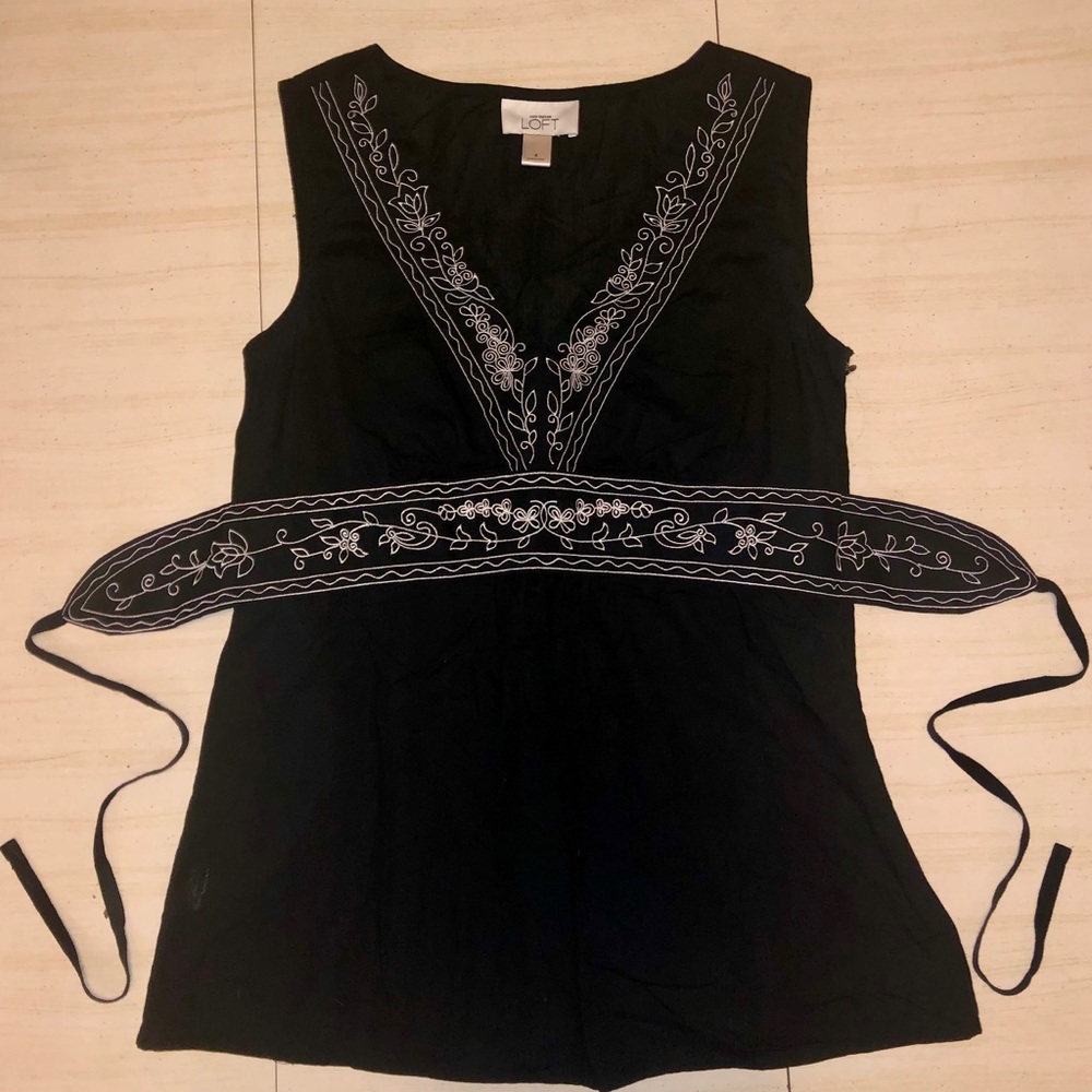 Ann Taylor Loft Embroidered Tank Top w/Tie -Sz 4